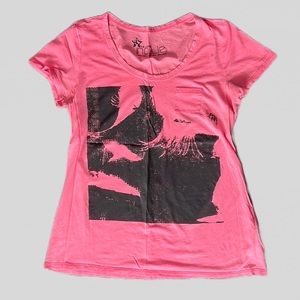 Nollie Neon Pink & Gray V-Neck Graphic T-Shirt Size Small Abstract
